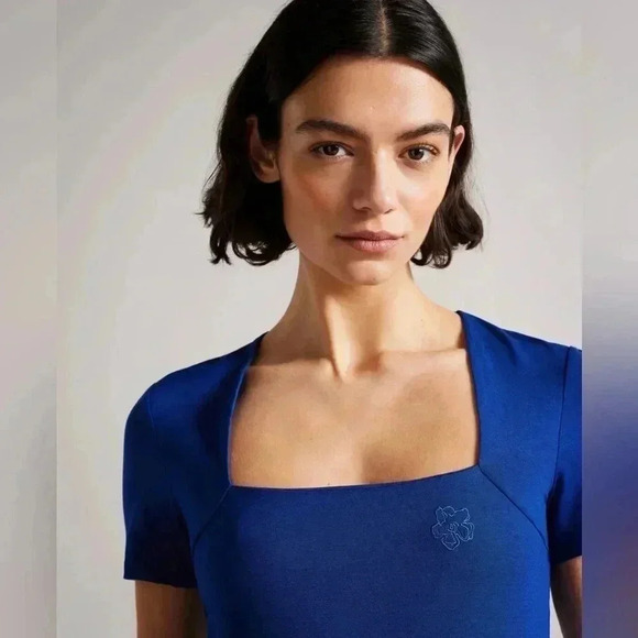 Ted Baker Gerbela Blue Square Neck Short Sleeve Top Size 2/US 6 - Picture 3 of 12